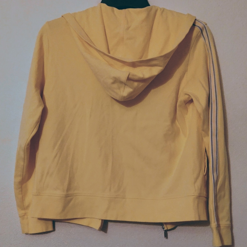 New York & Company Yellow Hooded Track Jacket with Stripe Detail